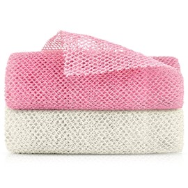 2PCS African Exfoliating Net Cleaning African Net Sponge Bath African Net Bathing Sponge Back Scrubbers Shower Body Cleaning Spa Massage Bath Towel Back Scrubber for Women Men Shower(Pink Beige)