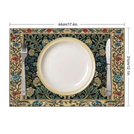 William Morris - Manteles individuales florales clásico estilo floral, estilo bohemio, chic, retro, de lino floral, lavables, resistentes al calor, decoración de computadora para el hogar, cocina