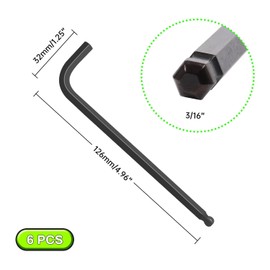 Sunkoo 3/16" Ball End Hex Key Set, 6pcs L-Shaped Allen Wrenches Long Arm, Heavy Duty CR-V Steel, Black Oxide Finish, Precision Metric Tools for Furniture Repair, DIY, Bike & Equipment Maintenance
