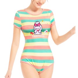 Landofgenie Women's Striped Bunny Onesie Bodysuit Pyjamas Bodysuit Romper, Striped, M