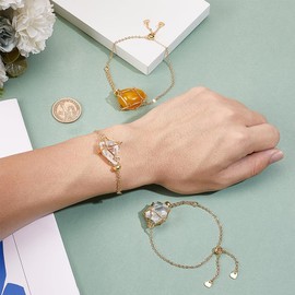 UNICRAFTALE 4Pcs 2 Styles Real 18K Gold Plated Empty Stone Holder Bracelet Adjustable Crystal Holder Bracelets Stainless Steel Gemstone Replacement Bracelet Cord for Birthday Women DIY Jewelry Making