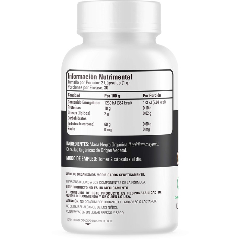 MACA NEGRA ORGÁNICA - 60 CAPSULAS - USDA