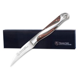 Hammer Stahl Bird's Beak Paring Knife - German High Carbon Steel - Sharp Small Kitchen Knife for Vegetables and Fruits - Ergonomic Quad-Tang Pakkawood Handle