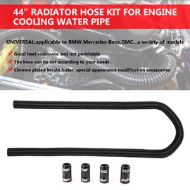 44" Flexible Heater Hose Kit Stainless Steel Universal Water Hoses Adapter Fits 5/8" 3/4" Necks, Heater Hose*2 (4 Chrome Caps,Black)