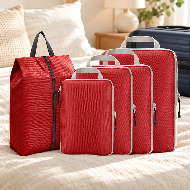 Compression Packing Cubes Set for Travel – Foldable Nylon Zipper