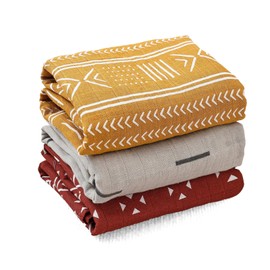 CoolaPeach Muslin Swaddle Blankets for Baby Boys and Girls,3 Pack Breathable Soft Receiving Blanket,Large 43.3X 43.3 inches,Newborn Essentials Must Haves(Geometry)