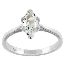 Sterling Silver Cubic Zirconia 10X5mm Marquise Cut Solitaire Engagement Ring for Women .85 ct, Size 7.5