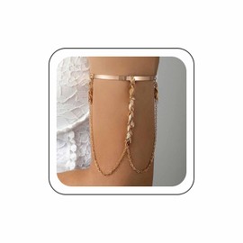 Wendalern Gold Upper Arm Cuff Bracelet Layered Leaf Tassel Cuff Bangle Adjustable Open Arm Cuff Vintage Multi Leaves Arm Chain African Armlet Armband Jewelry for Women