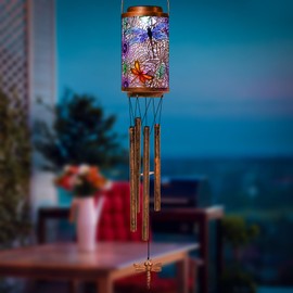 Dragonfly Solar Lights Wind Chimes for Outside, Garden Gifts for Mom Dad Solar Outdoor Lantern Metal Hanging Lights for Garden, Patio, Yard Decor, Mothers Day Birthday Gifts for Women (1Pack)