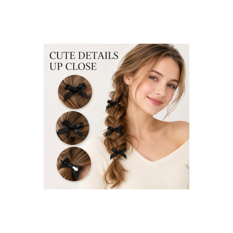 30-Pack Mini Satin Bow Hair Clips, Classic Black, Alligator Clips