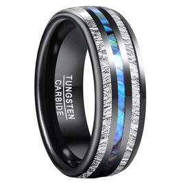 VAKKI 8mm Black Plated Rings for Men Women Imitation Meteorite and Abalone Shell inlay Wedding Engagement Ring Size V 1/2