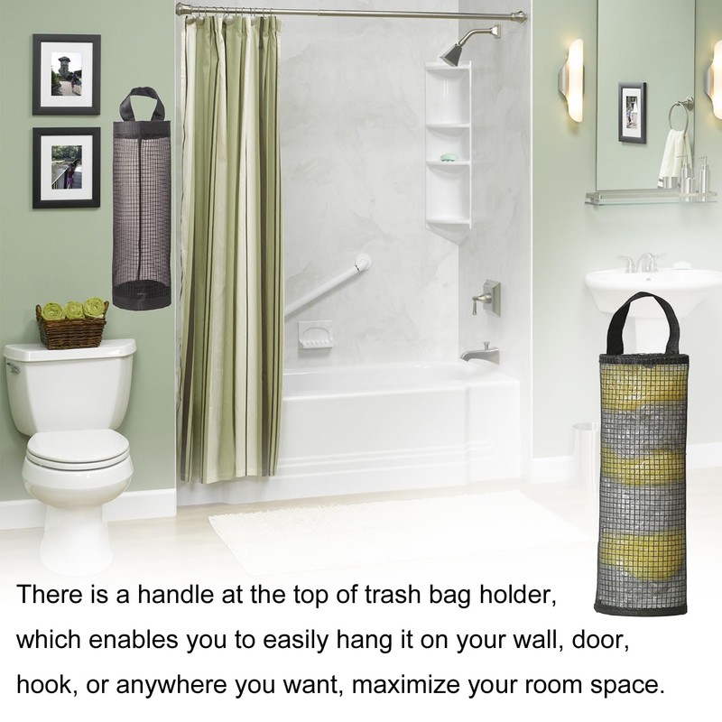2Pcs Black Plastic Bag Holder,Hanging Garbage Bag Mesh Storage Bag