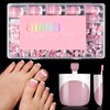 AILLSA French Tip Press On Toe Nails, Berry Pink Sharp