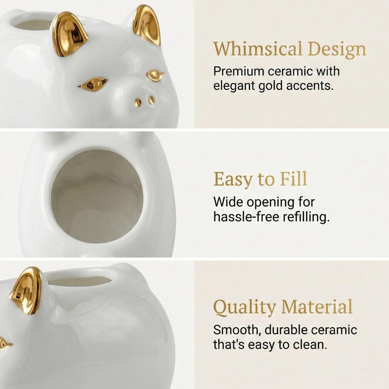 Seyont Toothpick Holder Dispenser - Golden Pig Tooth Pick Box,