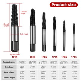 Set of 6 Professional Screw Extractor Set, Left Extractor Set, Screw Remover, Screw Extractor Set for Removing Damaged Screws, Pipes
