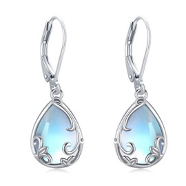 LOOVE Sterling Silver Moonstone Earrings for Women Dangling Leverback Teardrop Filigree Earrings Moonstone Jewelry (C-Moonstone)