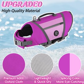EMUST Dog Life Vest, Lightweight Life Jacket for Dogs with Pockets, Stylish Dog Life Preserver with Rescue Handle & Reflective Stripes for Swimming, Boating, Kayaking, Purple, XS