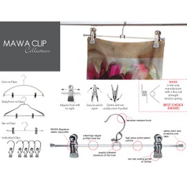 MAWA by Reston Lloyd Space-Saving Clothes Hanger for Pants and Skirts with Two Non-Slip Clips Style K/30D, Set of 12, Silver, 12 Count
