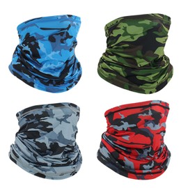 ZHCYGL 4 Pack Cooling Neck Gaiter Summer Face Cover Scarf Sun UV Protection Lightweight Balaclava Bandana for Men Women Fishing Sports Outdoors(Camouflage Green,Blue,Grey,Red)