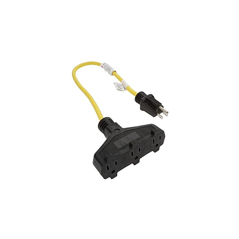 C&E 2 Feet 3-Outlet Adapter SJTW 14/3 Yellow, (3 Pack)