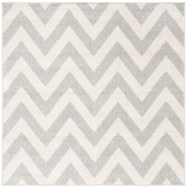 SAFAVIEH Amherst Collection AMT419B Chevron Non-Shedding Living Room Bedroom Dining Home Office Area Rug, 7' x 7' Square, Light Grey / Beige
