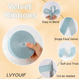 1 Inch Velvet Ribbon 10 Yards LVYOUIF Single-Sided Velvet Ribbon Trim Perfect for Christmas Trees Gift Wrapping Bouquets Wedding Decor and DIY Crafts Light Blue-078