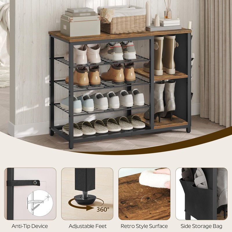 YATINEY Industrial 5-Tier Shoe Rack, Metal Shoe Storage Organizer with