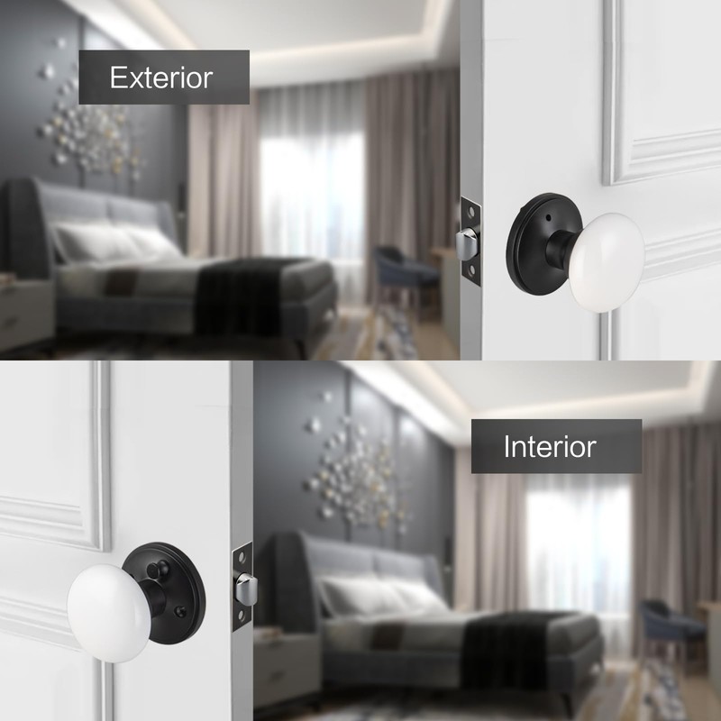NCL White Door Knobs, Keyless Door Handles, Porcelain Door Levers,