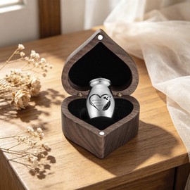 Kagrec Wood Small Urn for Human Ashes Keepsake Stainless Steel Mini Urn Cremation Urn for Ashes for Memory-Heart