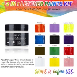 SEISSO Acrylic Leather Paint Bottle Set, 12 Colors 1oz/30ml Acrylic Leather Dye Set with Leather Repair Filler Cream for Shoes, Sneakers, Wallets, Couches, Car Seat, Jacket, Crafts DIY