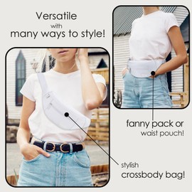 Large White Belt Bag Crossbody Fanny Pack for Women Fashion Cross Body Bum Bag for Enjoy Yoga Traveling Workout Running Shopping