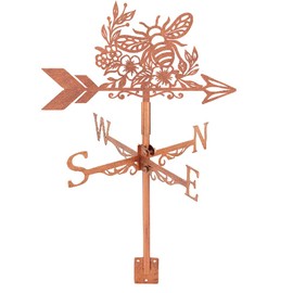 SUPERDANT Bee Flower Weathervane Metal Weather Vane Red Copper Wind Direction Measuring Instrument Roof Installation for Garden Farm Backyard Gazebo Barn Shed Art Decor