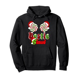 Bestie Claus Couples Peppermint Candy Cane Christmas Plaid Pullover Hoodie