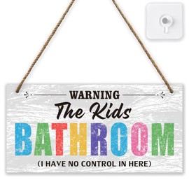 Kids Bathroom Wood Sign Decor Set,Bathroom Door Signs Decor for Kids,Farmhouse Bathroom Signs Wall Decor,Toilet Hanging Restroom Sign,Bath Signs for Bathroom Wall Art Decor,I Have No Control In Here