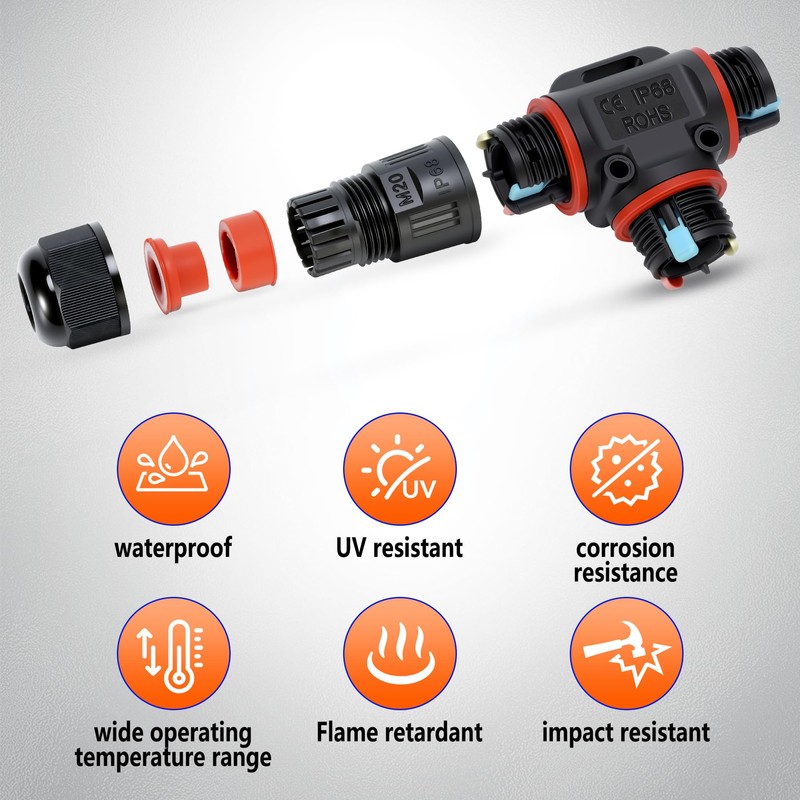 BOSYTRO Pack of 8 Cable Connectors IP68, 3-Pin Waterproof Cable