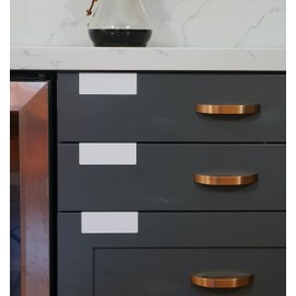 Clip-On Metal Cabinet and Drawer Labels – Reusable Chalkboard Labels for Kitchen, Bathroom, Dresser Drawers. Durable. Polished Edge. No Residue.