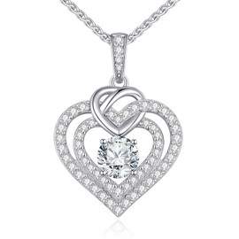 CDE Women's Moissanite Necklace 925 Silver Double Heart VVS1 Clarity D Colour Women's Jewellery Birthday Gift for Her Girlfriend Christmas Valentine's Day Mother's Day, Sterling Silver, Moissanite