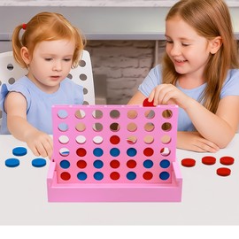 VingaHouse Four Wins Wood, Children's Board Game, 4 in A Row Vertical Board Game, Strategy Game for 2 Players, Educational Toy Gifts for Children, Suitable for Children [Pink]