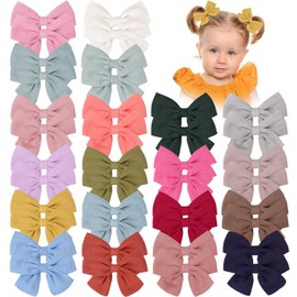 OAOLEER 40Pcs 3.5Inch Hair Bows for Toddler Girls - Linen Neutral Pigtail Bows Double Bun Ponytail Bows Alligator Clips Hair Barrettes Accessories for Baby Little Girls Kids in Pairs