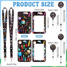 2 Pack School Theme ID Badge Holder with Lanyard School Theme Vertical Card Holder with Retractable Badge Clip and Neck Lanyard Teacher Lanyards for Id Badges, Black