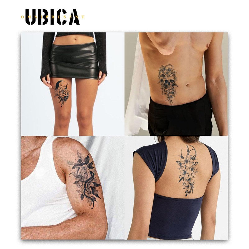 UBICA Tattoo,Semi-permanent Tattoos,2 Sheets Fake Tattoo,Realistic Tattoos Non-Reflective,Waterproof For 1-2