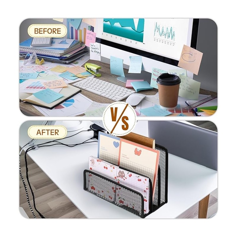 Desk File Holder, 3 Tier Metal Mesh Mail Sorter Magazine