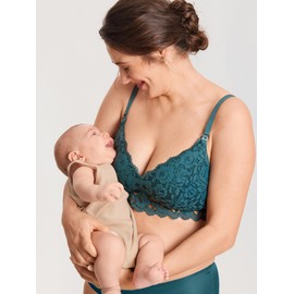 MOMANDA Women's Lace Nursing Bra Lace Bralette Padded No Underwire Maternity Bras Breastfeeding Pregnancy Spruce Green 34B