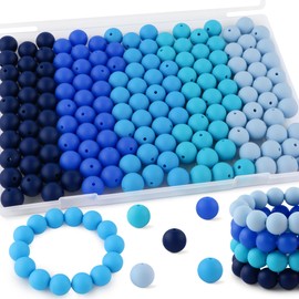Kovict 150Pcs Silicone Beads 15mm Mix Color, Bulk Silicone Beads 15mm for Keychain Pens and Bracelet Making(Blue)