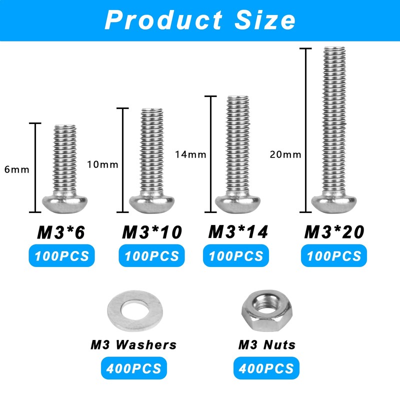 1200 Piece M3 Screw Set, Screw Set, Pan Head Screws