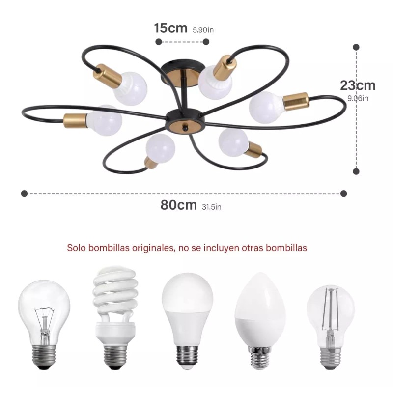 Yinlikede Lámpara De Techo Modernas Vintage De 6 Luces Para