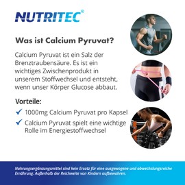 Nutritec Calcium Pyruvate 1000 mg 180 Capsules High Dose Dietary Supplement