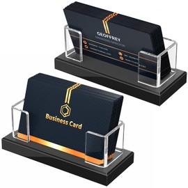 XMSSAA Acrylic Business Card Holder, Business Card Stand, Clear, For Desks, Card Holder, Business Card Organizer, Set of 2, Suitable for Stores, Offices, Receptions, Exhibitions