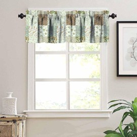 ZhiRain Boho Flower Patchwork Valance Curtain Garden Floral Country Check Print Rod Pocket Valance Window Treatments Short Curtains for Kitchen Bathroom Farmhouse Bedroom 54x18inch