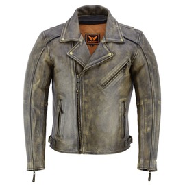 A&H Apparel - Men's Motorcycle Genuine Cowhide Leather Jacket: Classic Style in Genuine Cowhide Leather with Zip-Out Lining (Distressed, XXXL)